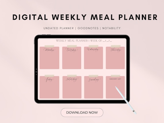 Digital Meal Planner, Weekly Meal Planner, GoodNotes Meal Plan, iPad Meal Plan, Digital Grocery List, Digital Meal Prep, Digital Food Prep