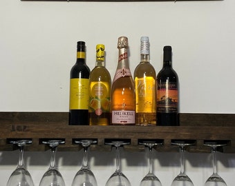 Wood Floating Wine Rack | Wine Rack Holder | Rustic Floating Bar Shelf