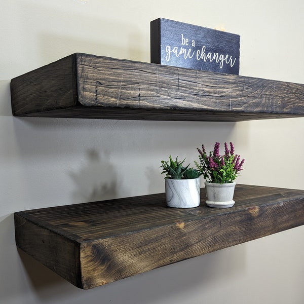 Distressed Wood Floating Shelves | 10" Deep - 2" Thick | Weathered Shelf | Rustic Shelf | Reclaimed Style | Floating Shelf | Handmade Shelf