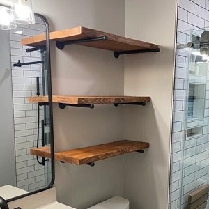 Rustic Wood Industrial Pipe Shelf - *12 inch Deep* | Rustic Wood Shelves | Reclaimed Wood Shelf | Pipe Wood Shelf | Bathroom |  Chic Shelves