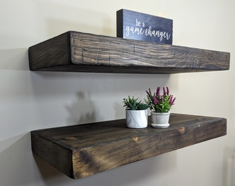 Distressed Wood Floating Shelf | 16" Deep - 3" Thick | Weathered Shelves | Rustic Shelf | Reclaimed Wood Floating Shelf | Handmade Shelf