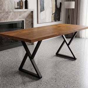 Solid Custom Wood Kitchen Dining Table with Metal X Legs