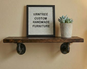 Simple Pipe Wooden Wall Shelf - 7" Deep