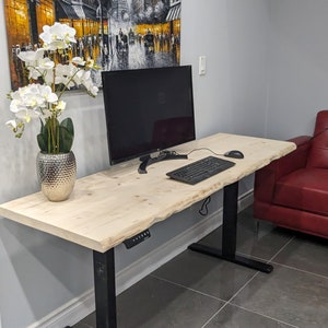 Bureau sur pied Live Edge | Bureau réglable | Bureau assis-debout | Bureau ergonomique | Bureau réglable en hauteur | Bureau vertical électrique - LIVRAISON GRATUITE