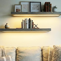 Floating Thick Wall Shellf With Lights, Wooden Shelf With Led Light ...