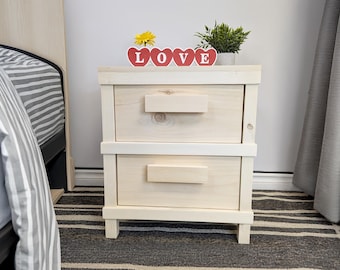 Solid Wood 2-Drawer Bedside Nightstand