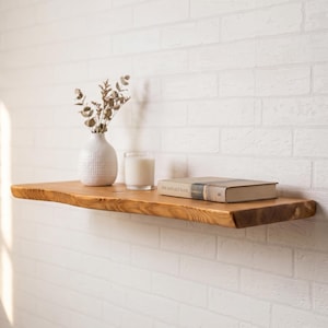 Rustic Live Edge Solid Wood Floating Shelf