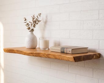 Rustic Live Edge Solid Wood Floating Shelf