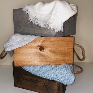 Farmhouse Storage Box Wooden Box Rope Handles Wooden Basket Wooden Crate Solid Wood Crate Cube Crate Countertop Storage Box image 4