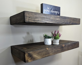 Distressed Wood Floating Shelf | 3" Thick - 8" Deep |  Weathered Wood Floating Shelves | Rustic Shelf | Handmade Shelf | Wood Wall Shelf