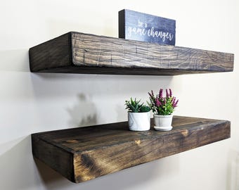 Distressed Wood Floating Shelf - 12" Deep - 3" Thick