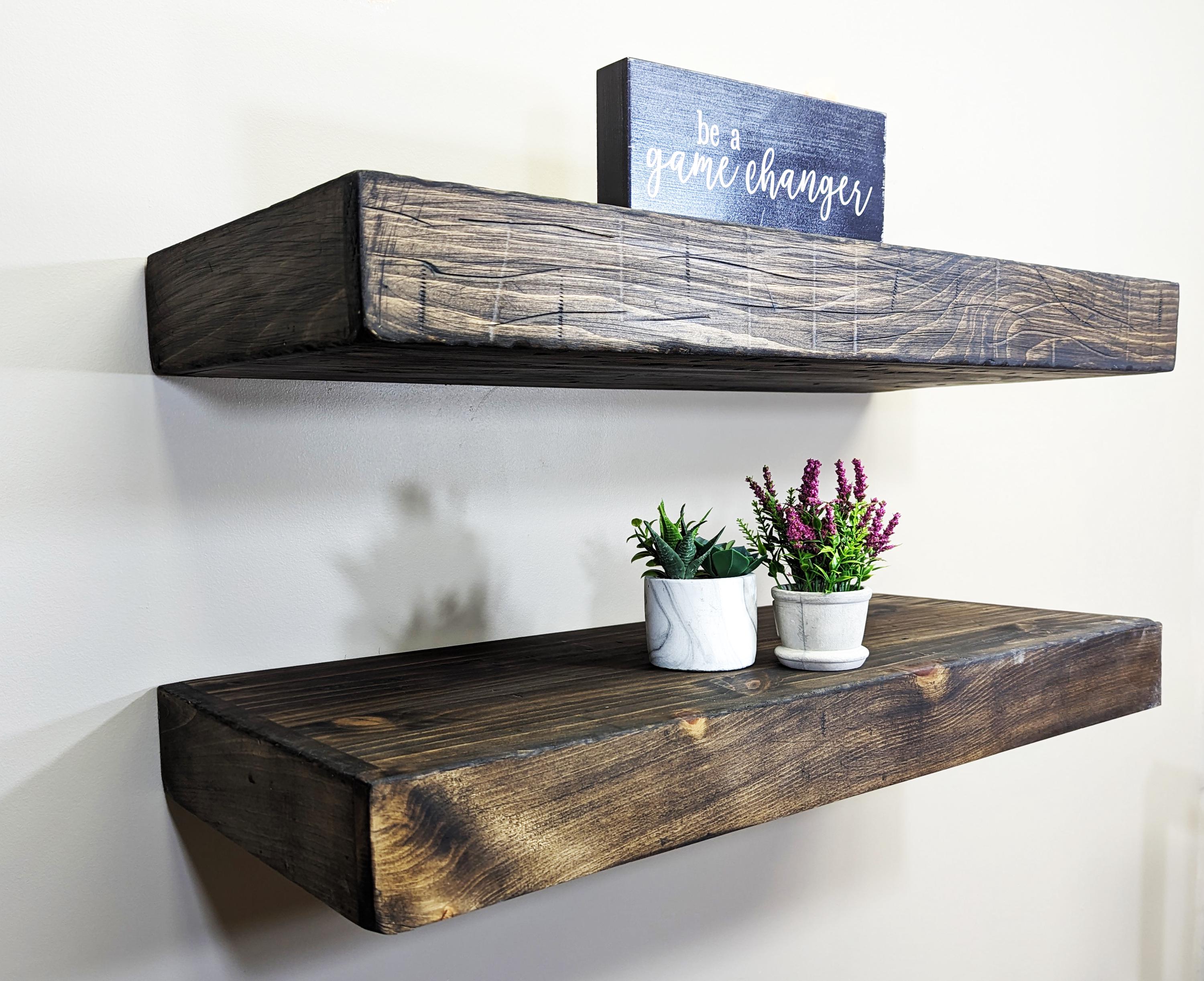 Distressed Wood Floating Shelf - 12" Deep - 3" Thick - Etsy