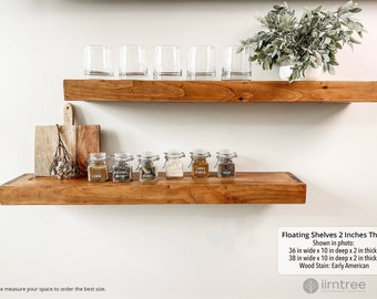 Wood Floating Shelf 2-Inch Thick | 10-inches Deep | Rustic Shelf | Farmhouse Shelf | Floating Shelves | Reclaimed Wood | Handmade |FREE SHIP