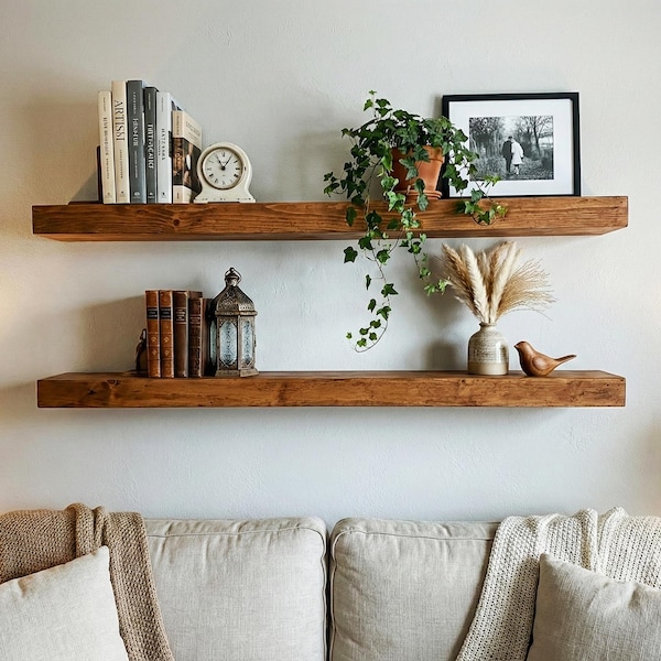 Wood Floating Shelf - Custom Width and Depth, 3-Inches Thick