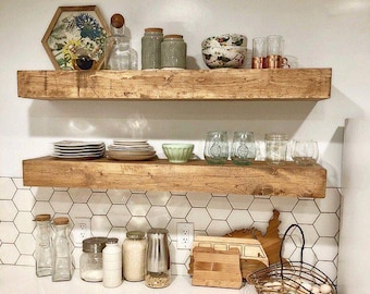 Wood Floating Shelf 12-inches Deep 3&quot; Thick | Rustic Shelf | Farmhouse Shelf | Reclaimed Wood Floating Shelves | Handmade Shelf | Wall Shelf