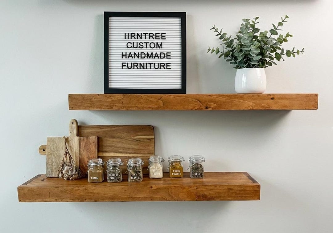 SET OF TWO - Wood Floating Shelf - 40 Cm Deep - 8 Cm Thick - Etsy