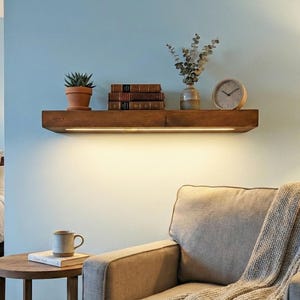 LED Light Wood Floating Shelf - 3" Thick - 10" Deep