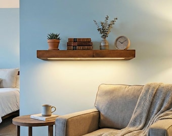 LED Light Wood Floating Shelf - 3" Thick - 10" Deep
