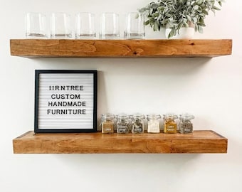 SET OF TWO Wood Floating Shelves - 3" Thick - 10" Deep