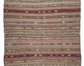 Vintage Decor Persian Area Kilim Living Room, Moroccan Style Handwoven Wool Rug, Bohemian Decor Rustic Rug, Colorful Turkish Rug 7.4 5 ft