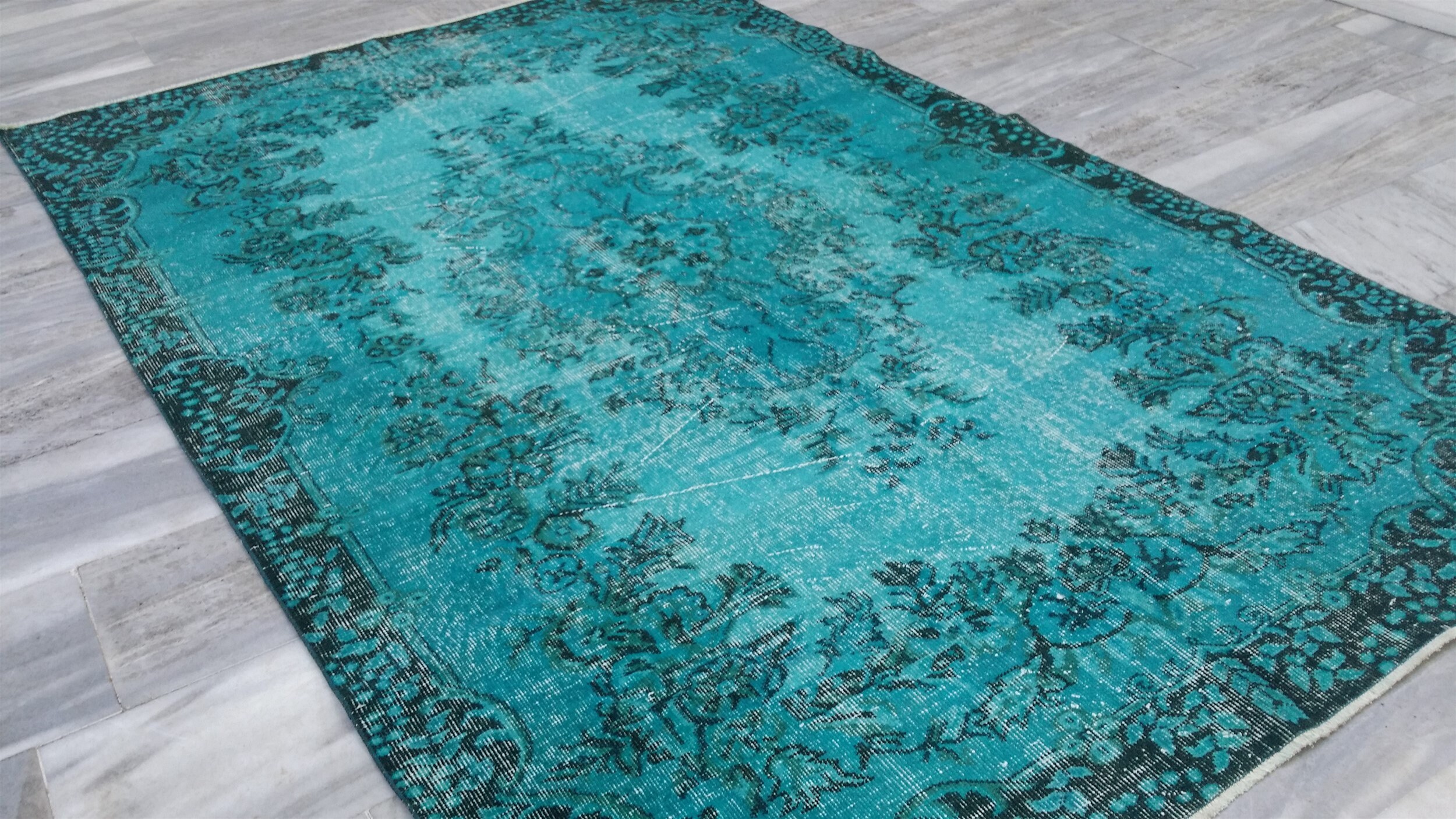Turquoise Blue Rustic Rug Overdyed Vintage Rug Bohemian Etsy