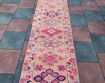 ヴィンテージの廊下用ランナーラグ：アンティーク調ボヘミアンペルシャ