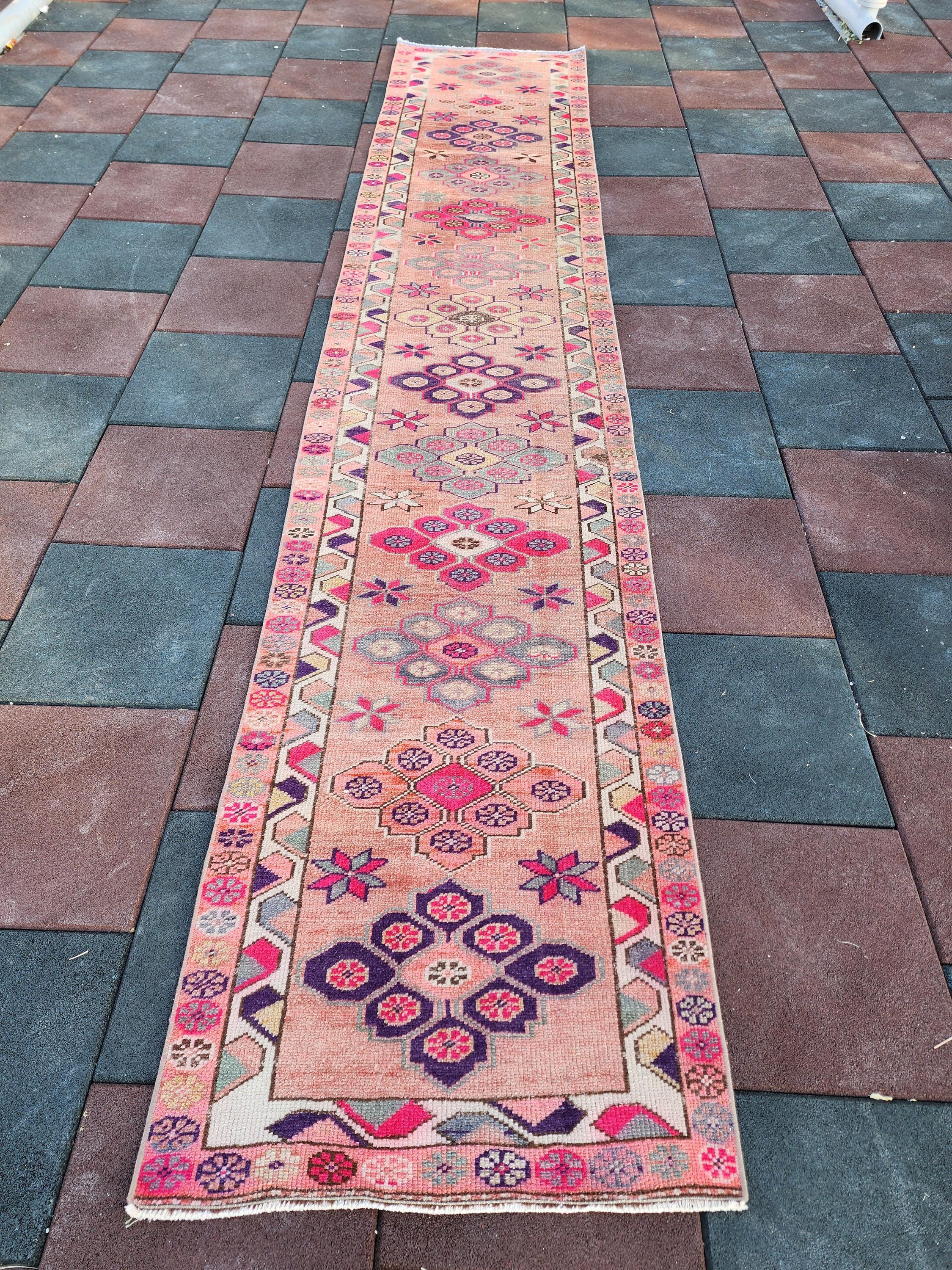 ヴィンテージの廊下用ランナーラグ：アンティーク調ボヘミアンペルシャ