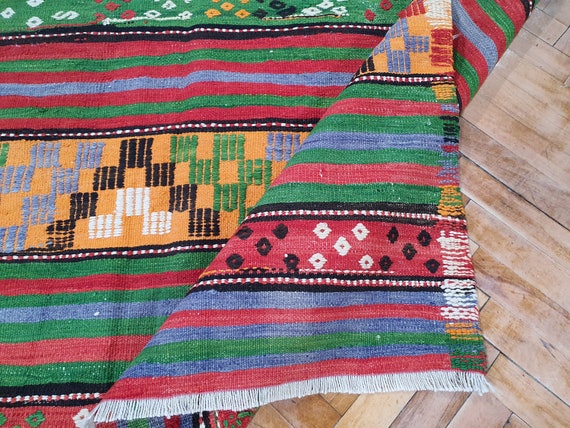 ヴィンテージ コンヤ キリム ラグ：7 x 5 フィート、トライバル ウール