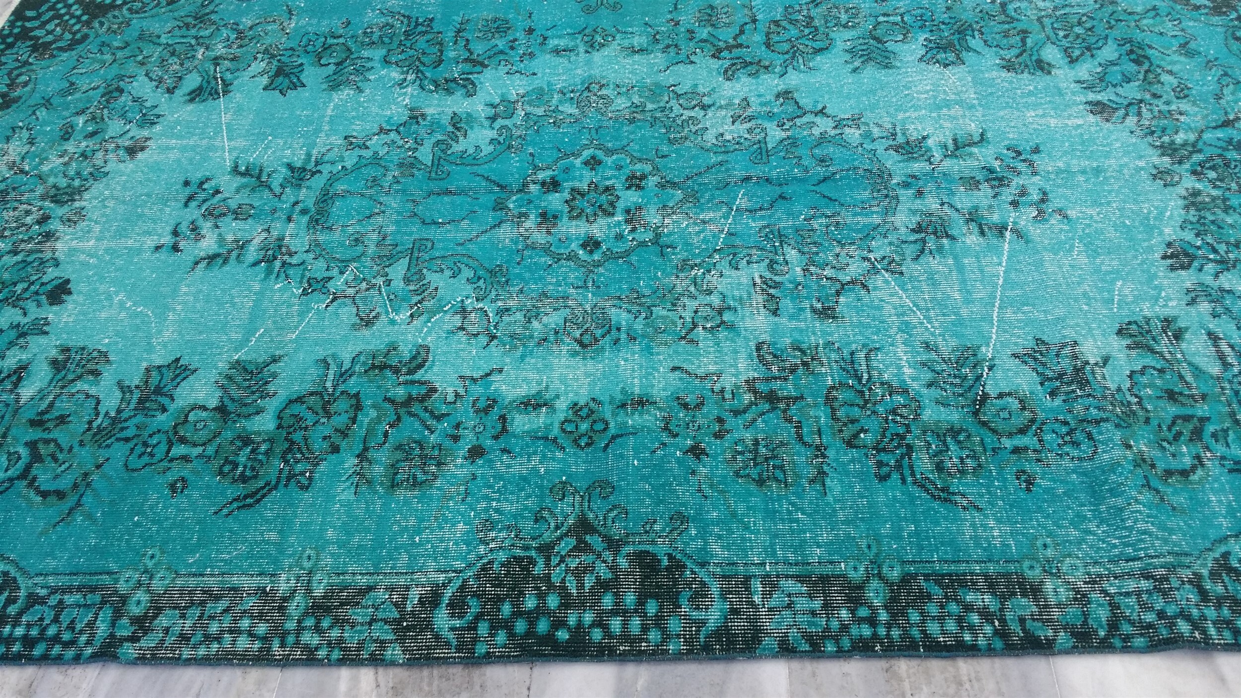 Turquoise Blue Rustic Rug Overdyed Vintage Rug Bohemian Etsy