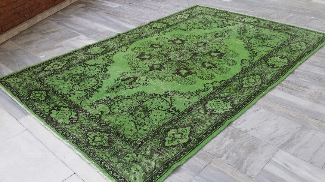 Overdyed Green Persian Rug Recycled Vintage Rug Distressed Etsy