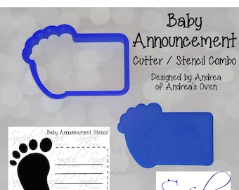 Baby Announcement Cookie / Fondant Cutter and Stencil Optional