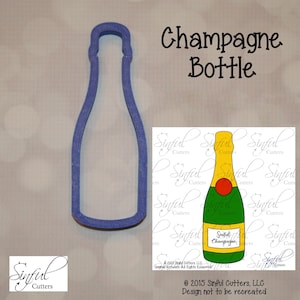Champagne Bottle Cookie Cutter STL & PNG Files: 4-Sizes, New Year&#39;s, Wedding, Baking, 3D-Printing (Download)