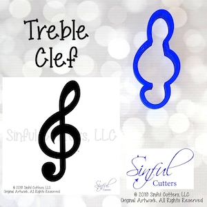 Treble Clef 4 Sizes Cookie Cutter STL Files & PNG Clipart, Print at Home, Sugar Cookies, Fondant, Clay, Baking Tools, Music, School, Band