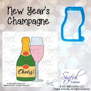 New Years Champagne 4 Sizes Cookie Cutter STL Files & PNG Clipart, Print at Home, Sugar Cookies, Fondant, Clay, Baking, Wedding, Celebration