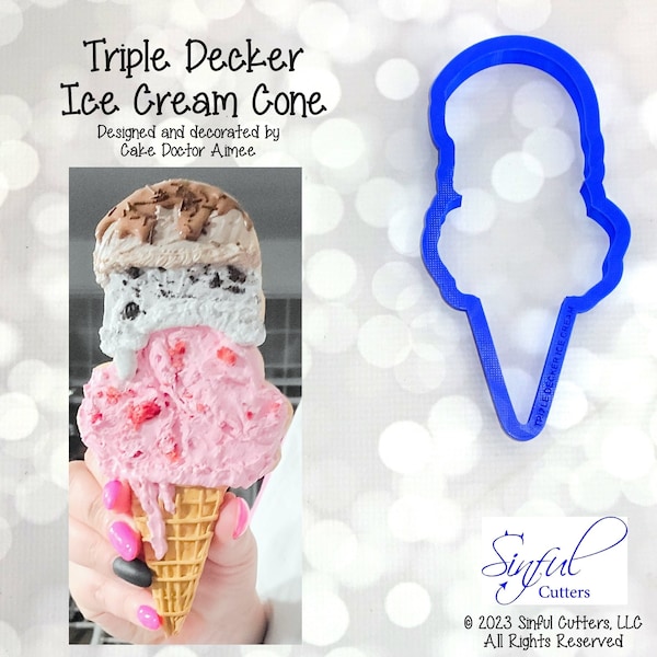 STL files ONLY - Triple Decker Ice Cream Cone for Cake Doctor Aimee's Online Ice Cream Cone Class - Print at home cookie cutters