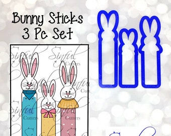Bunny Sticks 3 Pc Set - Cookie Cutter / Fondant Cutter / Clay Cutter