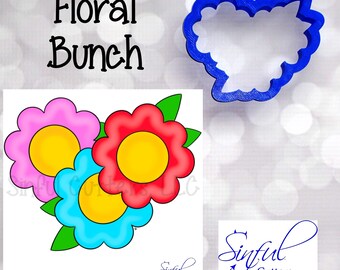 Floral Bunch Cookie Cutter STL File & PNG Clipart: Flowers, Baking, 3D-Printing (2-Sizes, Digital Download)