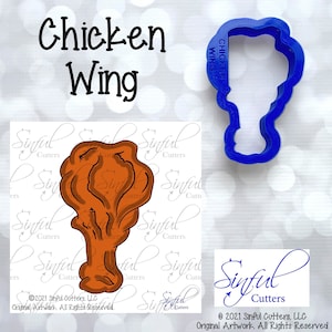 Chicken Wing 7 Sizes Cookie Cutter STL Files & PNG Clipart, Print at Home, Sugar Cookies Fondant Clay, Baking, Drumette, Football Tailgating