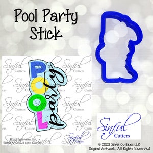 Pool Party Stick 3 Sizes Cookie Cutter STL Files & PNG Clipart, Print at Home, Sugar Cookies Fondant, Clay, Baking, Summer, Swimming, Plaque