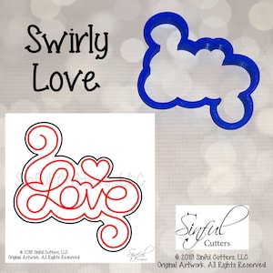 Swirly Love 4 Sizes Cookie Cutter STL Files & PNG Clipart, Print at Home, Sugar Cookies Fondant Clay, Baking Tools, Valentine&#39;s Day, Wedding