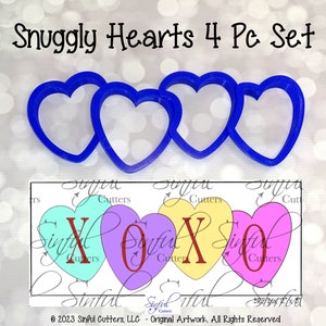 Snuggly Hearts 4 Pc Cookie Cutter STL Files & PNG Clipart - Print at Home - Valentine Fondant Cutter / Clay - Love - Heart - XOXO - Wedding
