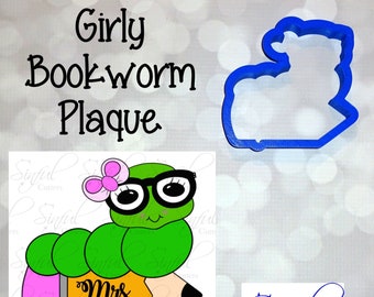 Girly Bookworm Plaque - School Cookie / Fondant Cutter