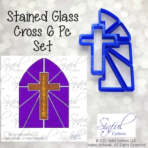 Medium Stained Glass Cross 6Pc Cookie Cutter STL Files Print at Home Easter, Religious, Jesus, Baptism Cookies, Fondant, Baking, Communion