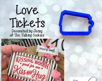 Love Tickets - Valentine Cookie Cutter / Fondant Cutter / Clay Cutter and Stencil Optional