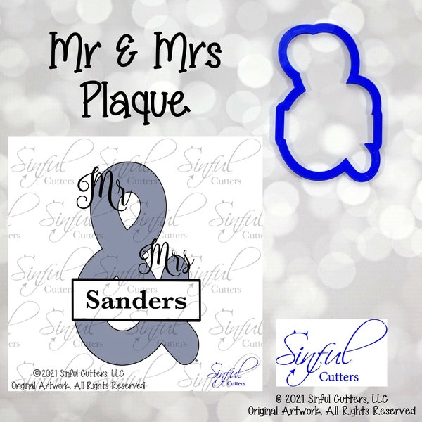 Mr and Mrs Plaque -  Wedding Cookie Cutter / Fondant Cutter / Clay Cutter