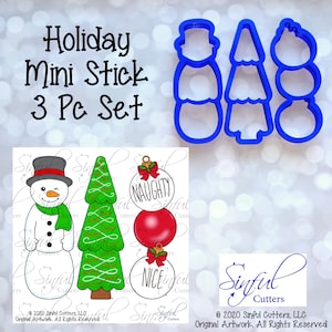 Holiday Mini Stick 3 Pc Set 6&quot; Cookie Cutter STL Files, Print at Home, Sugar Cookies, Fondant, Clay, Baking, Christmas, Mini Cookie Cutters