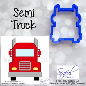 Semi Truck 7 Sizes Cookie Cutter STL Files & PNG Clipart, Print at Home, Sugar Cookies, Fondant Clay, Baking Tools, Big Rig, Tractor Trailer