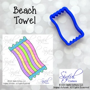 Toalha de praia, 5 tamanhos, cortador de biscoitos, arquivo STL e clipart PNG, impressão em casa, biscoitos de açúcar, argila fondant, confeitaria, natação, festa na piscina, toalha de banho