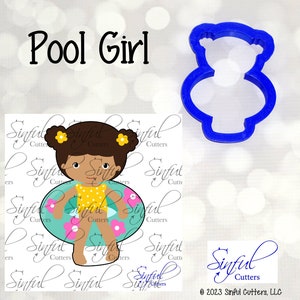 Pool Girl 3.5&quot; Cookie Cutter STL File, Print at Home Print at Home, Sugar Cookies Fondant Clay Baking, Summer Pool Party, Pool Float, Splash