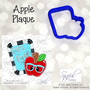 Apple Plaque 3 Sizes Cookie Cutter STL Files & PNG Clipart, Print at Home Sugar Cookies Fondant Baking, Back to School, Teacher Appreciation